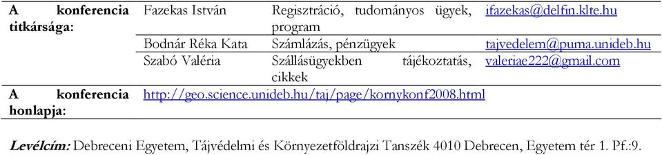 hu Szabó Valéria Szállásügyekben tájékoztatás, valeriae222@gmail.com cikkek http://geo.science.unideb.