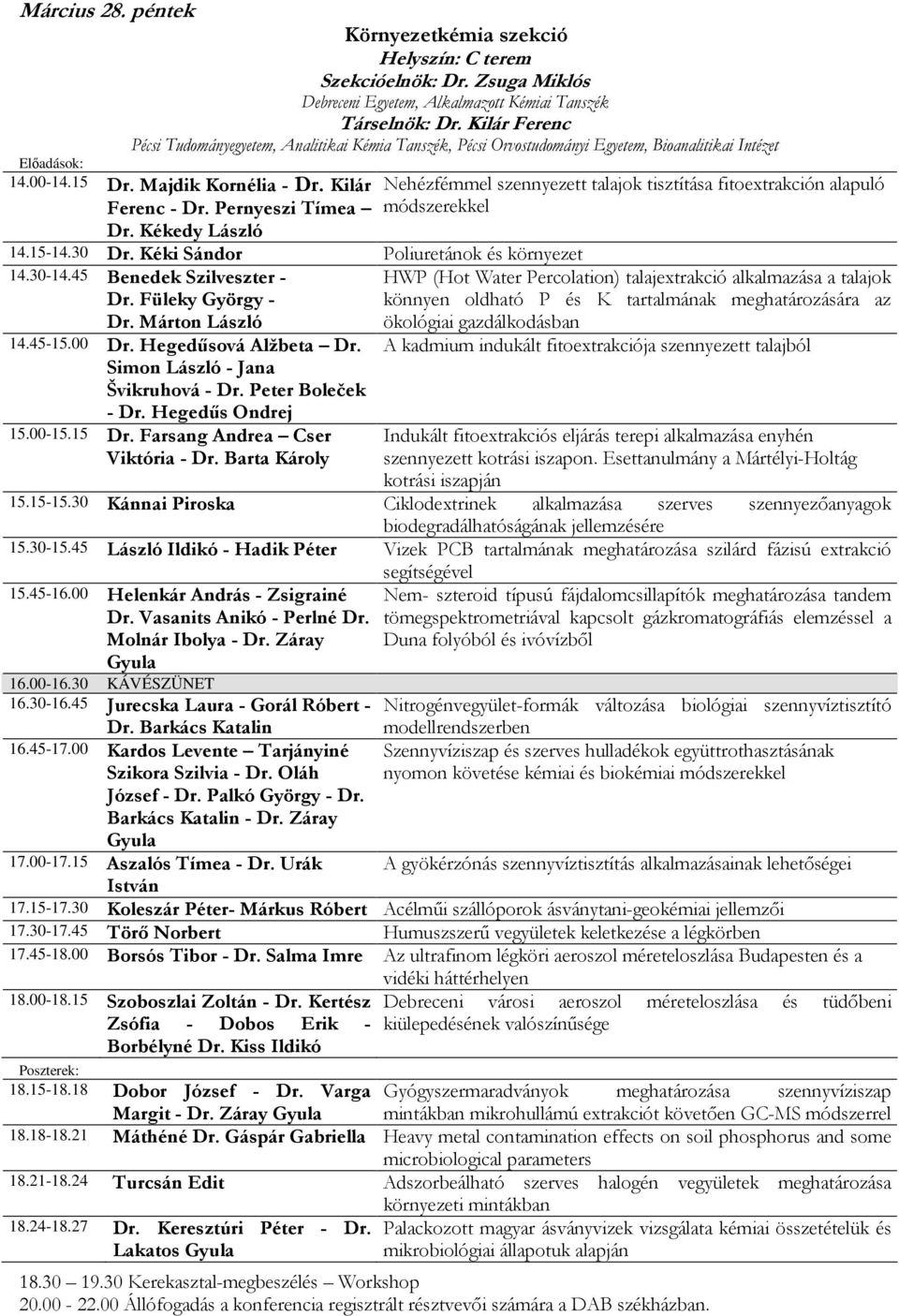 Pernyeszi Tímea Dr. Kékedy László 14.15-14.30 Dr. Kéki Sándor Poliuretánok és környezet 14.30-14.45 Benedek Szilveszter - Dr. Füleky György - Dr. Márton László ökológiai gazdálkodásban 14.45-15.00 Dr.