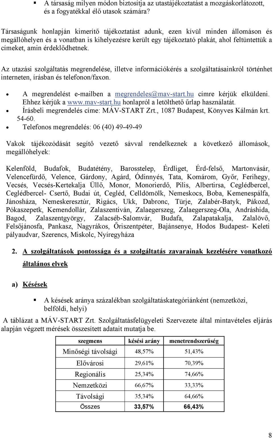érdeklődhetnek. Az utazási szolgáltatás megrendelése, illetve információkérés a szolgáltatásainkról történhet interneten, írásban és telefonon/faxon. A megrendelést e-mailben a megrendeles@mav-start.