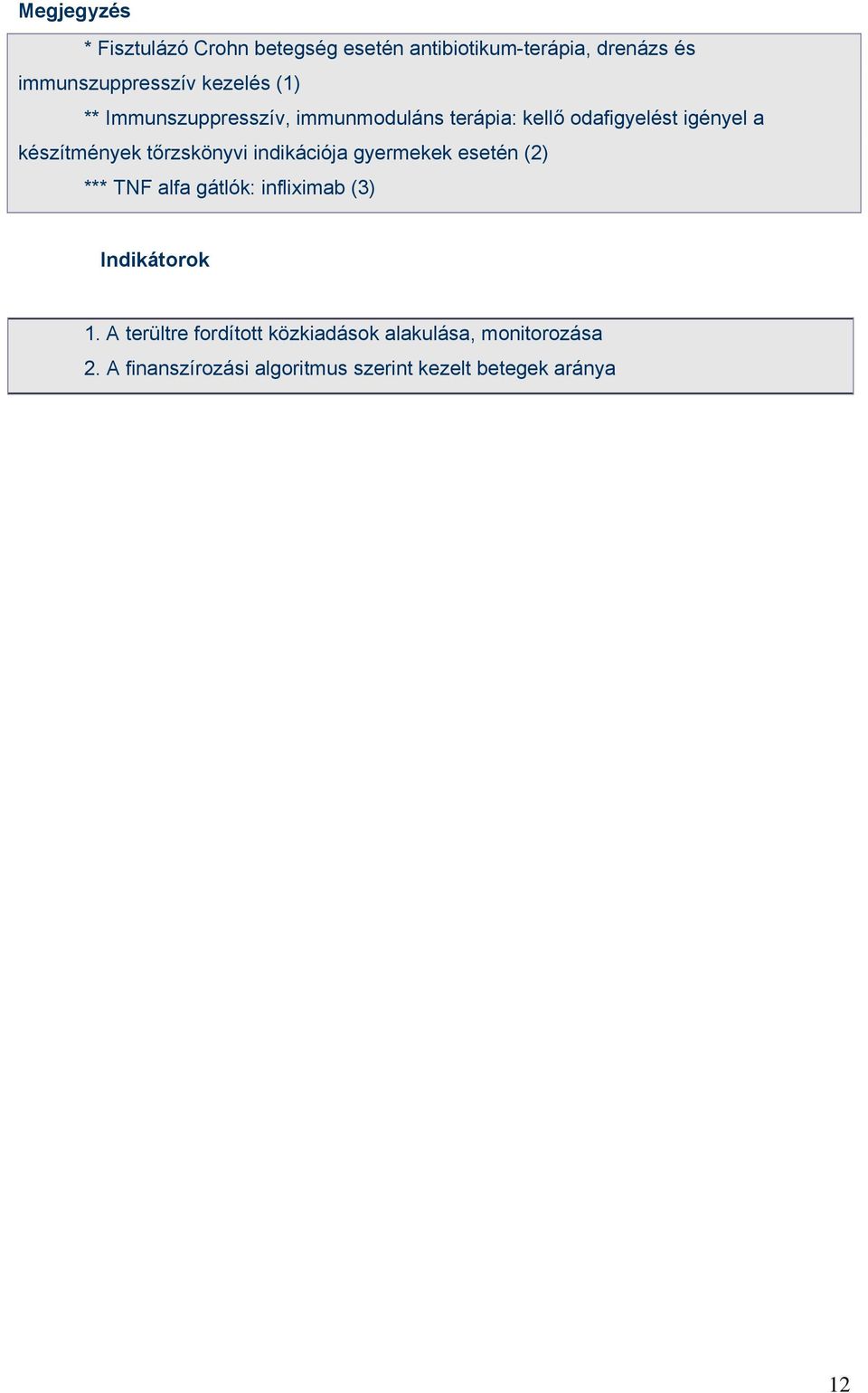 tőrzskönyvi indikációja gyermekek esetén (2) *** TNF alfa gátlók: infliximab (3) Indikátorok 1.
