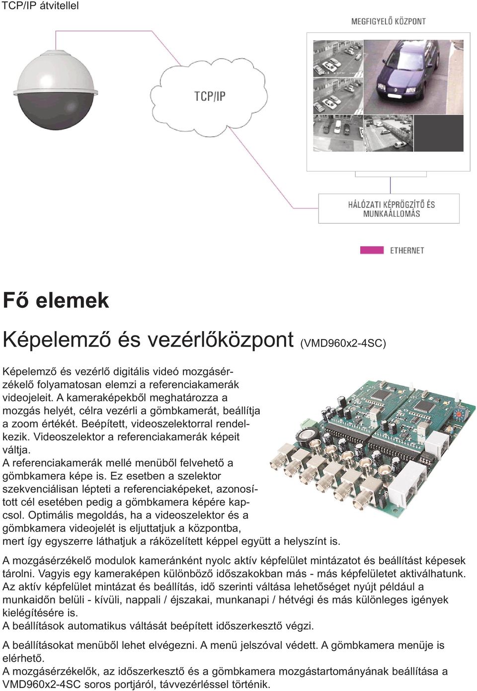 A referenciakamerák mellé menüből felvehető a gömbkamera képe is. Ez esetben a szelektor szekvenciálisan lépteti a referenciaképeket, azonosított cél esetében pedig a gömbkamera képére kapcsol.