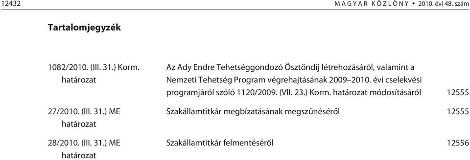 ) ME határozat Az Ady Endre Tehetséggondozó Ösztöndíj létrehozásáról, valamint a Nemzeti Tehetség Program
