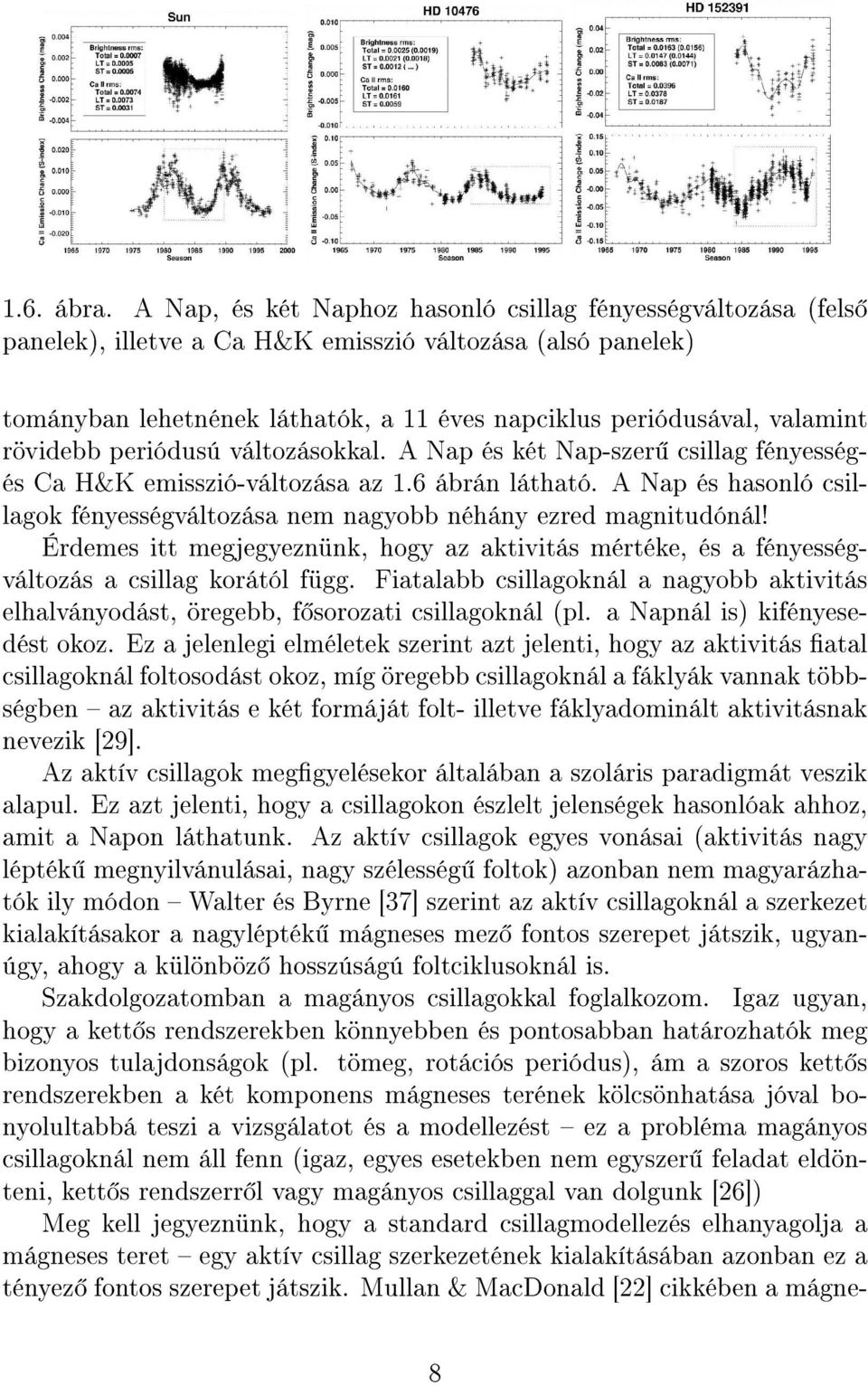 rövidebb periódusú változásokkal. A Nap és két Nap-szer csillag fényességés Ca H&K emisszió-változása az 1.6 ábrán látható.