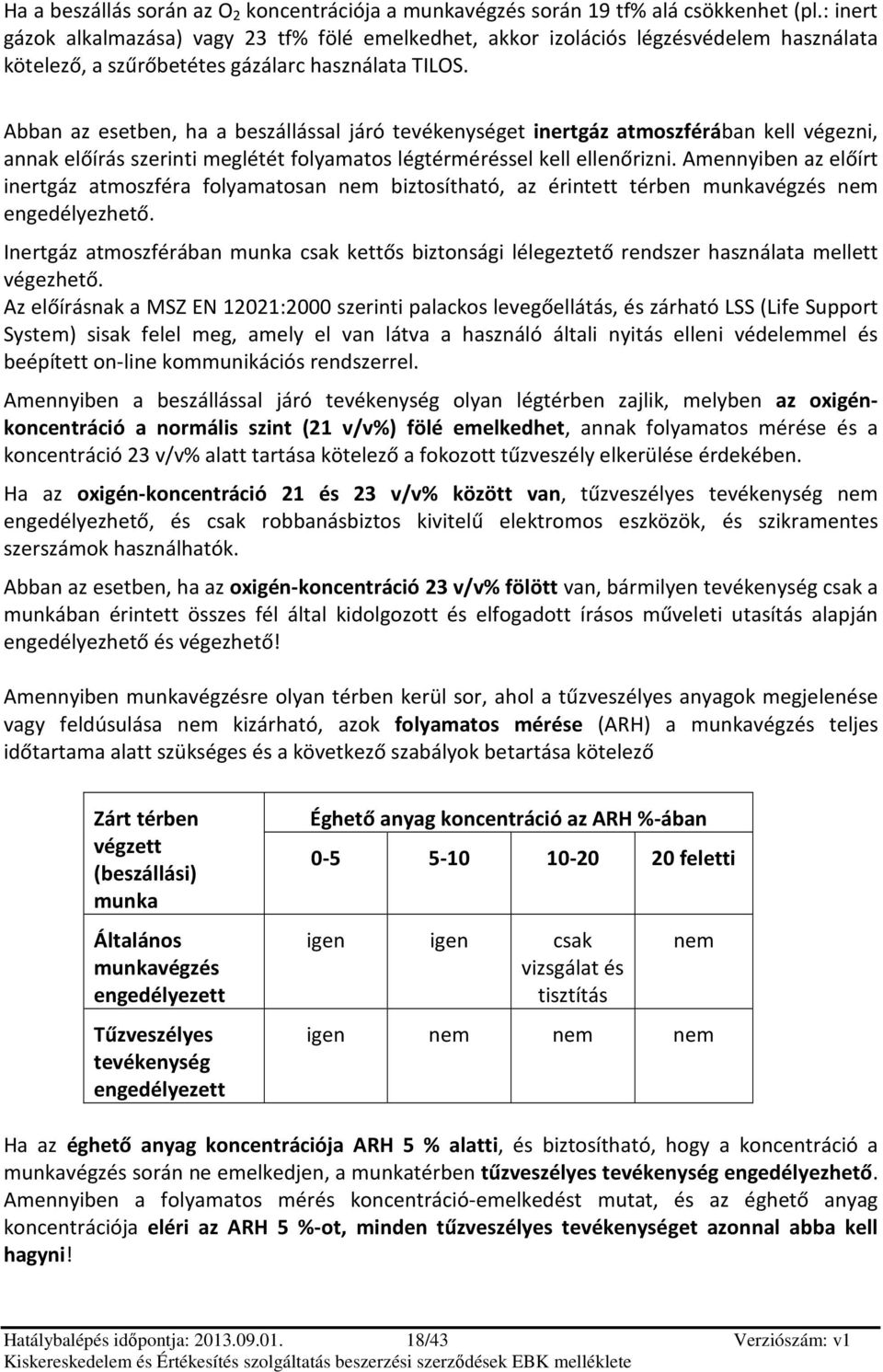 Abban az esetben, ha a beszállással járó tevékenységet inertgáz atmszférában kell végezni, annak előírás szerinti meglétét flyamats légtérméréssel kell ellenőrizni.