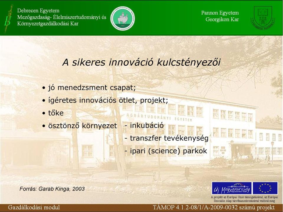 ösztönző környezet - inkubáció - transzfer