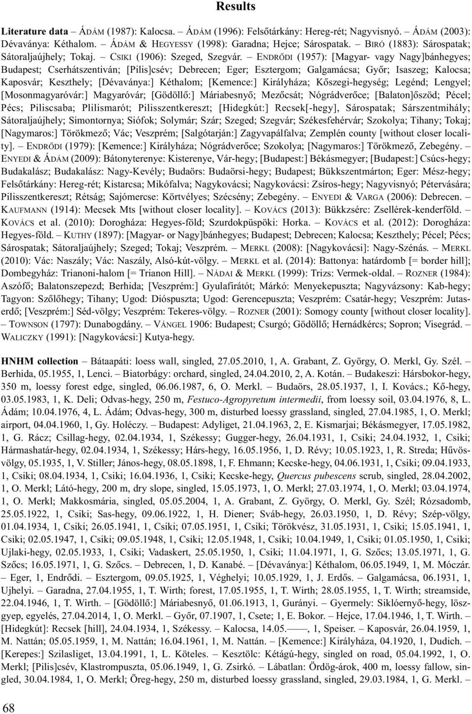ENDRÕDI (1957): [Magyar- vagy Nagy]bánhegyes; Budapest; Cserhátszentiván; [Pilis]csév; Debrecen; Eger; Esztergom; Galgamácsa; Gyõr; Isaszeg; Kalocsa; Kaposvár; Keszthely; [Dévaványa:] Kéthalom;
