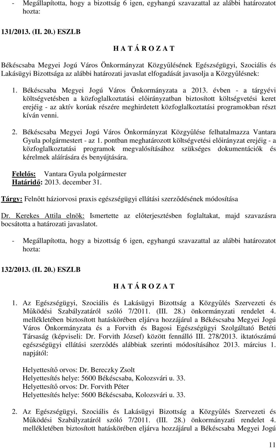 Békéscsaba Megyei Jogú Város Önkormányzata a 2013.