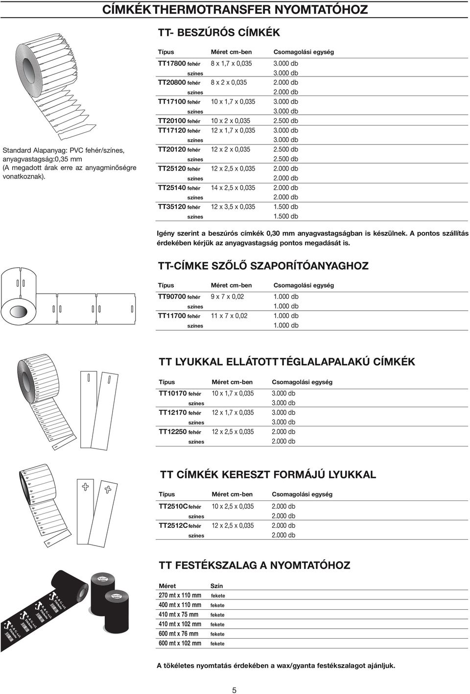 500 db 2.500 db TT25120 fehér 12 x 2,5 x 0,035 2.000 db 2.000 db TT25140 fehér 14 x 2,5 x 0,035 2.000 db 2.000 db TT35120 fehér 12 x 3,5 x 0,035 1.500 db 1.