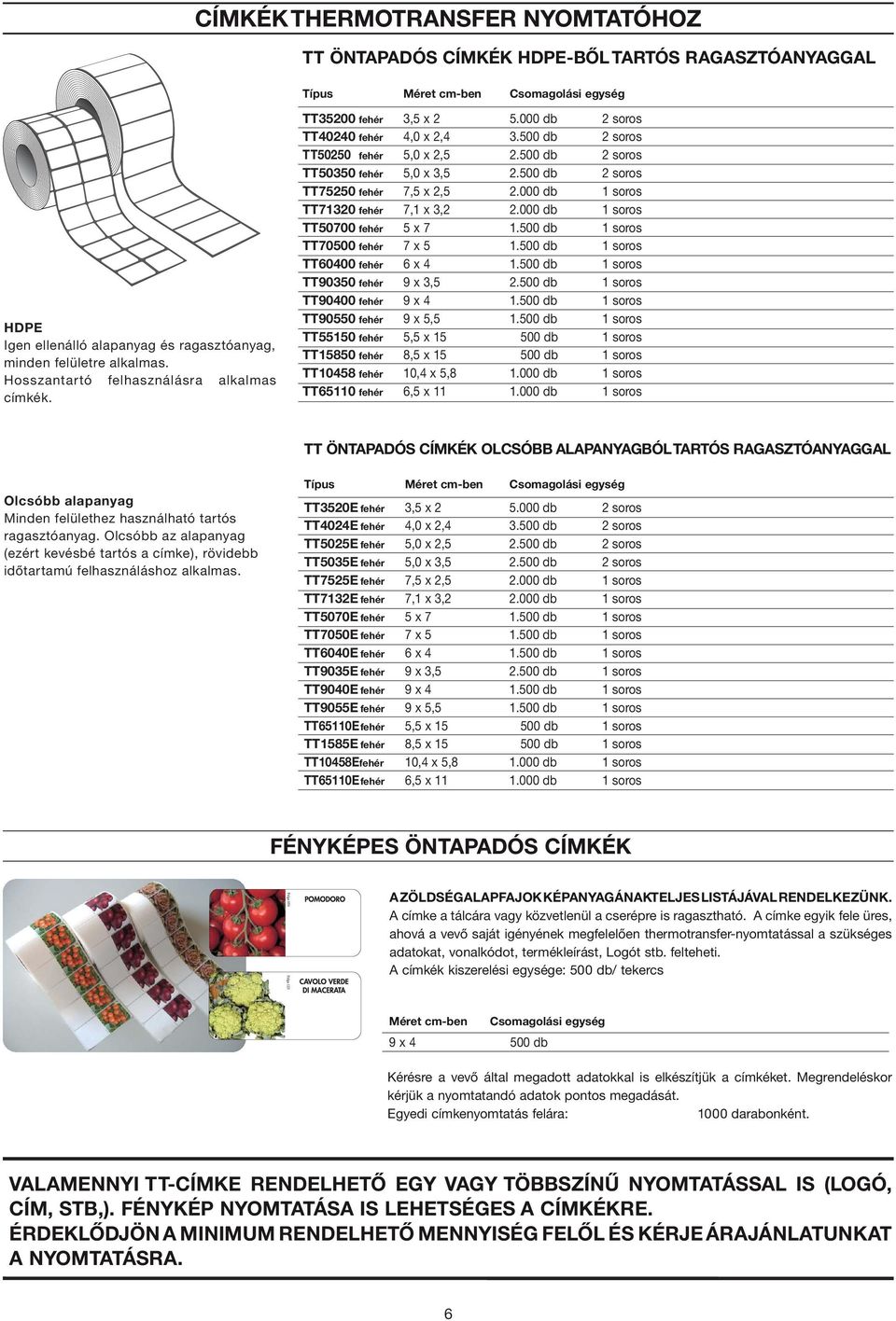500 db 2 soros TT75250 fehér 7,5 x 2,5 2.000 db 1 soros TT71320 fehér 7,1 x 3,2 2.000 db 1 soros TT50700 fehér 5 x 7 1.500 db 1 soros TT70500 fehér 7 x 5 1.500 db 1 soros TT60400 fehér 6 x 4 1.