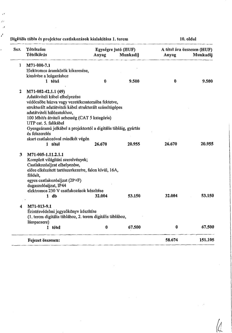 U (49) Adatátviteli kábel elhelyezése védőcsőbe húzva vagy vezetékcsatornába fektetve, strukturált adatátviteli kábel strukturált számítógépes adatátviteli hálózatokhoz, 100 Mbit/s átviteli sebesség