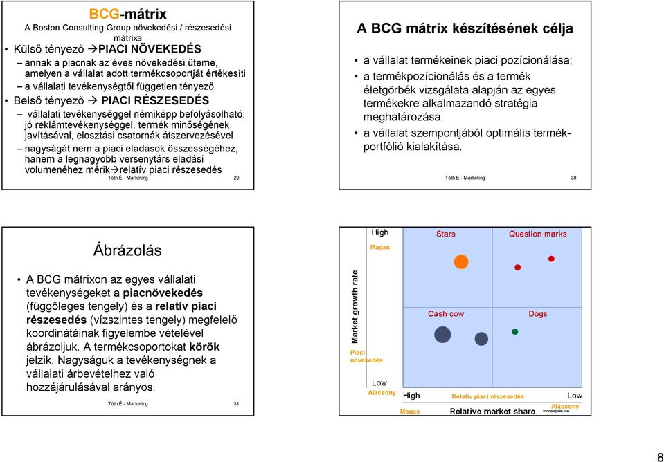 csatornák átszervezésével nagyságát nem a piaci eladások összességéhez, hanem a legnagyobb versenytárs eladási volumenéhez mérik relatív piaci részesedés Tóth É.