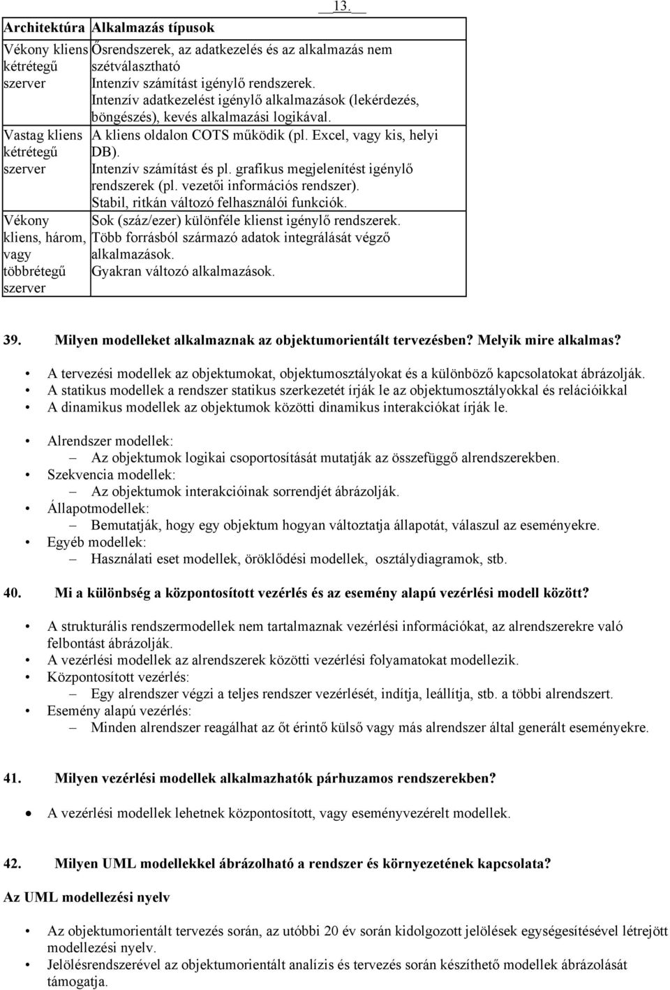 szerver Intenzív számítást és pl. grafikus megjelenítést igénylő rendszerek (pl. vezetői információs rendszer). Stabil, ritkán változó felhasználói funkciók.