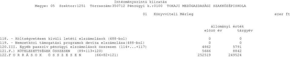 - Nemzetközi támogatási programok deviza elszámolása(488-bol) 0 0 120.III.