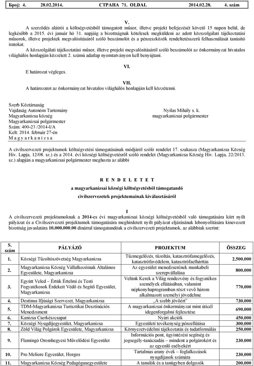 napjáig a bizottságnak kötelesek megküldeni az adott közszolgálati tájékoztatási mősorok, illetve projektek megvalósításáról szóló beszámolót és a pénzeszközök rendeltetésszerő felhasználását