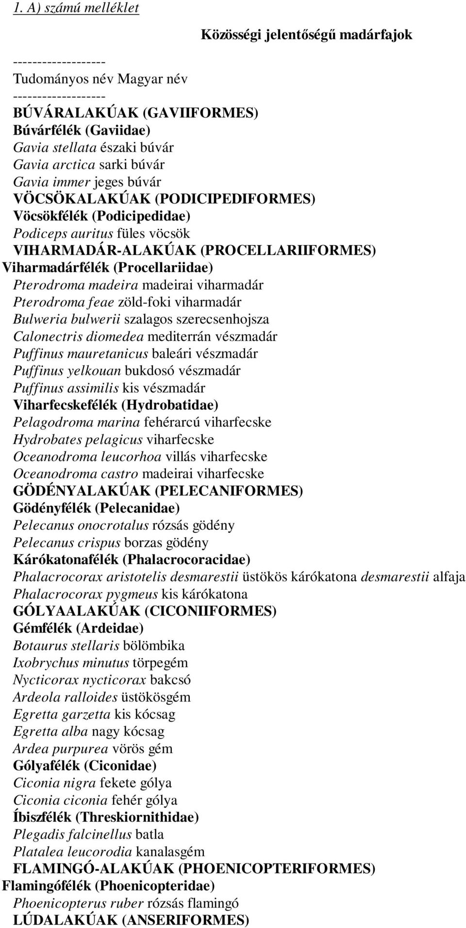 (Procellariidae) Pterodroma madeira madeirai viharmadár Pterodroma feae zöld-foki viharmadár Bulweria bulwerii szalagos szerecsenhojsza Calonectris diomedea mediterrán vészmadár Puffinus mauretanicus