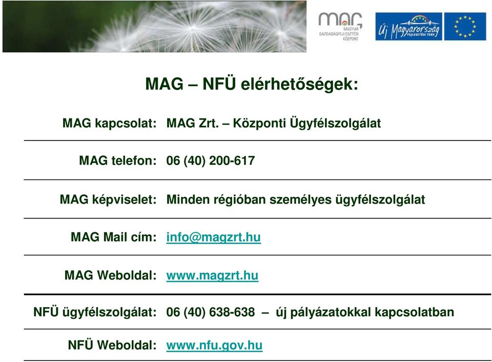 régióban személyes ügyfélszolgálat MAG Mail cím: info@magzrt.