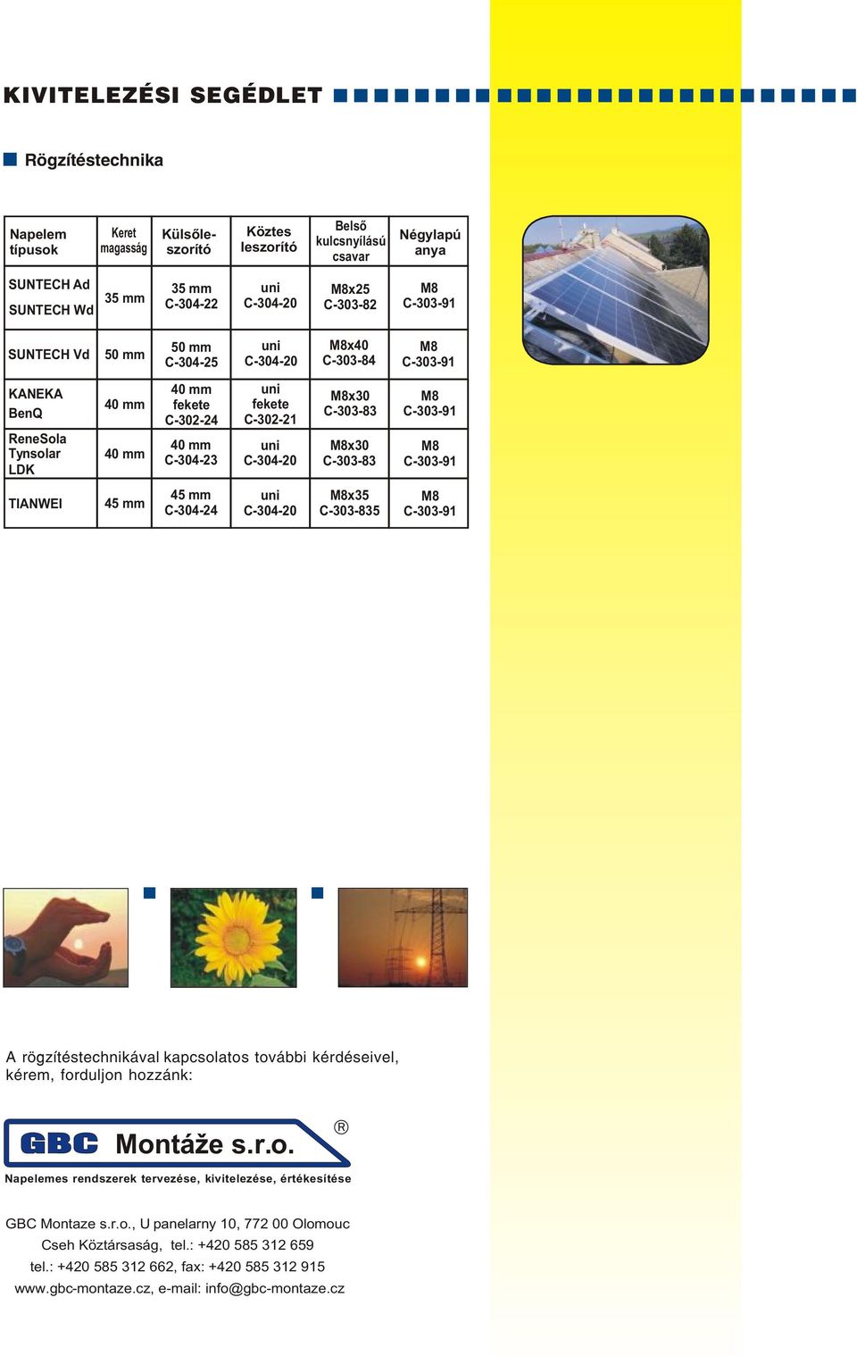 M8x30 C-303-83 M8x30 C-303-83 M8 C-303-91 M8 C-303-91 TIANWEI 45 mm 45 mm C-304-4 uni C-304-0 M8x35 C-303-835 M8 C-303-91 A rögzítéstechnikával kapcslats tvábbi kérdéseivel, kérem, frduljn hzzánk: