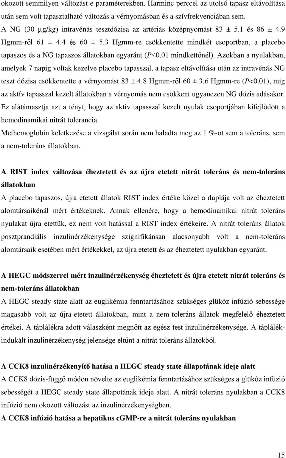 3 Hgmm-re csökkentette mindkét csoportban, a placebo tapaszos és a NG tapaszos állatokban egyaránt (P<0.01 mindkettőnél).