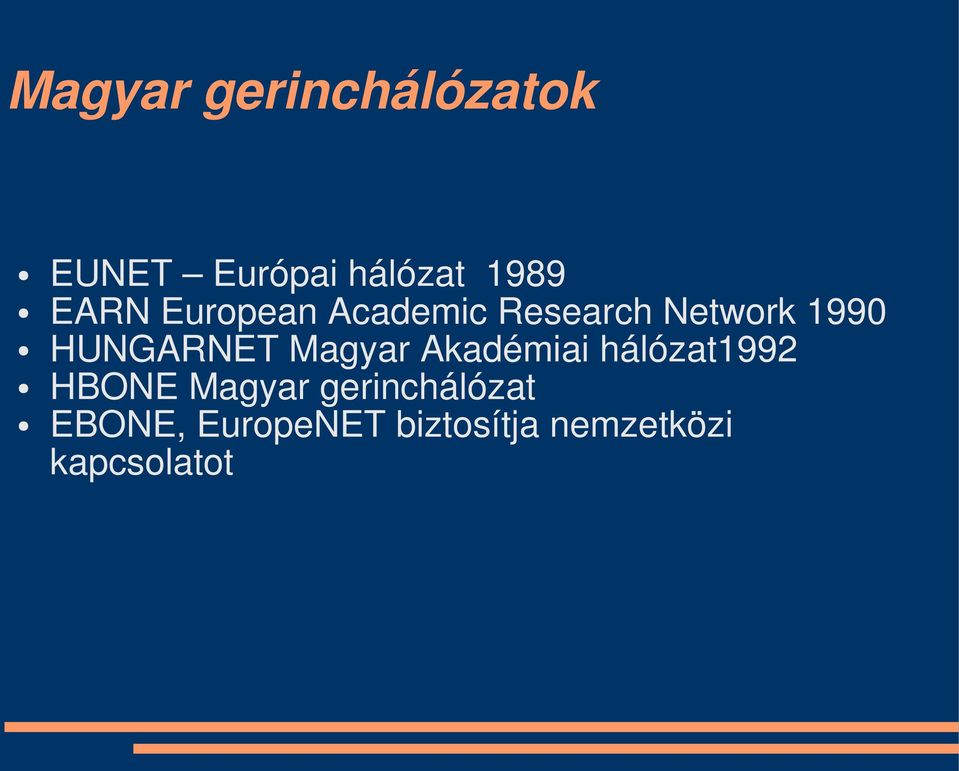 HUNGARNET Magyar Akadémiai hálózat1992 HBONE Magyar