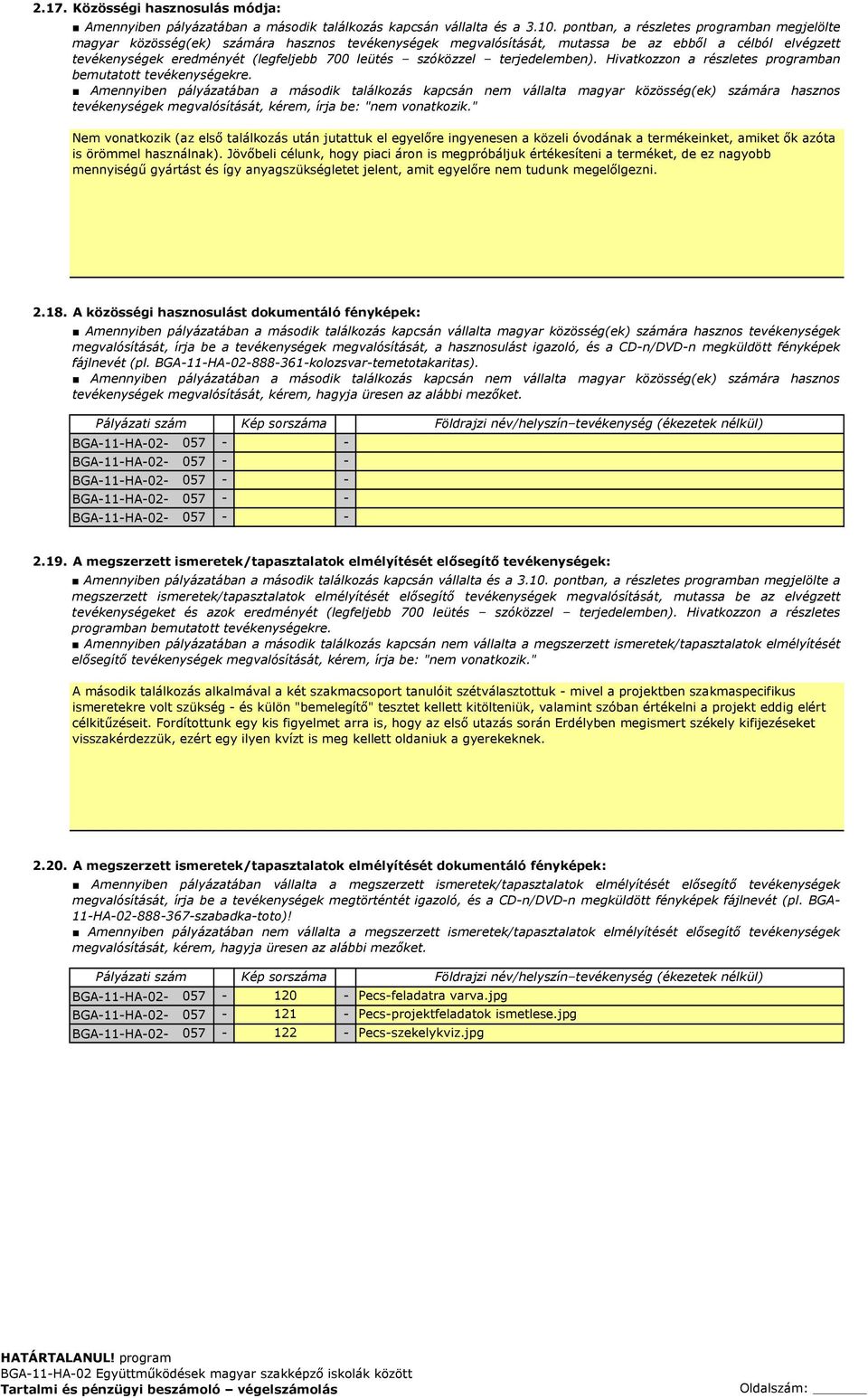 Amennyiben pályázatában a második találkozás kapcsán nem vállalta magyar közösség(ek) számára hasznos tevékenységek megvalósítását, kérem, írja be: "nem vonatkozik.