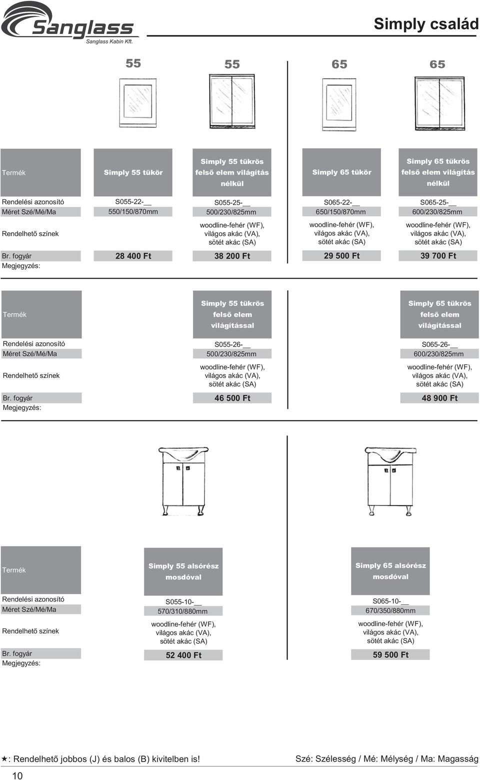 Simply 65 tükrös S055-26- 500/230/825mm S065-26- 600/230/825mm 46 500 Ft 48 900 Ft Simply 55 alsórész Simply 65 alsórész S055-10-
