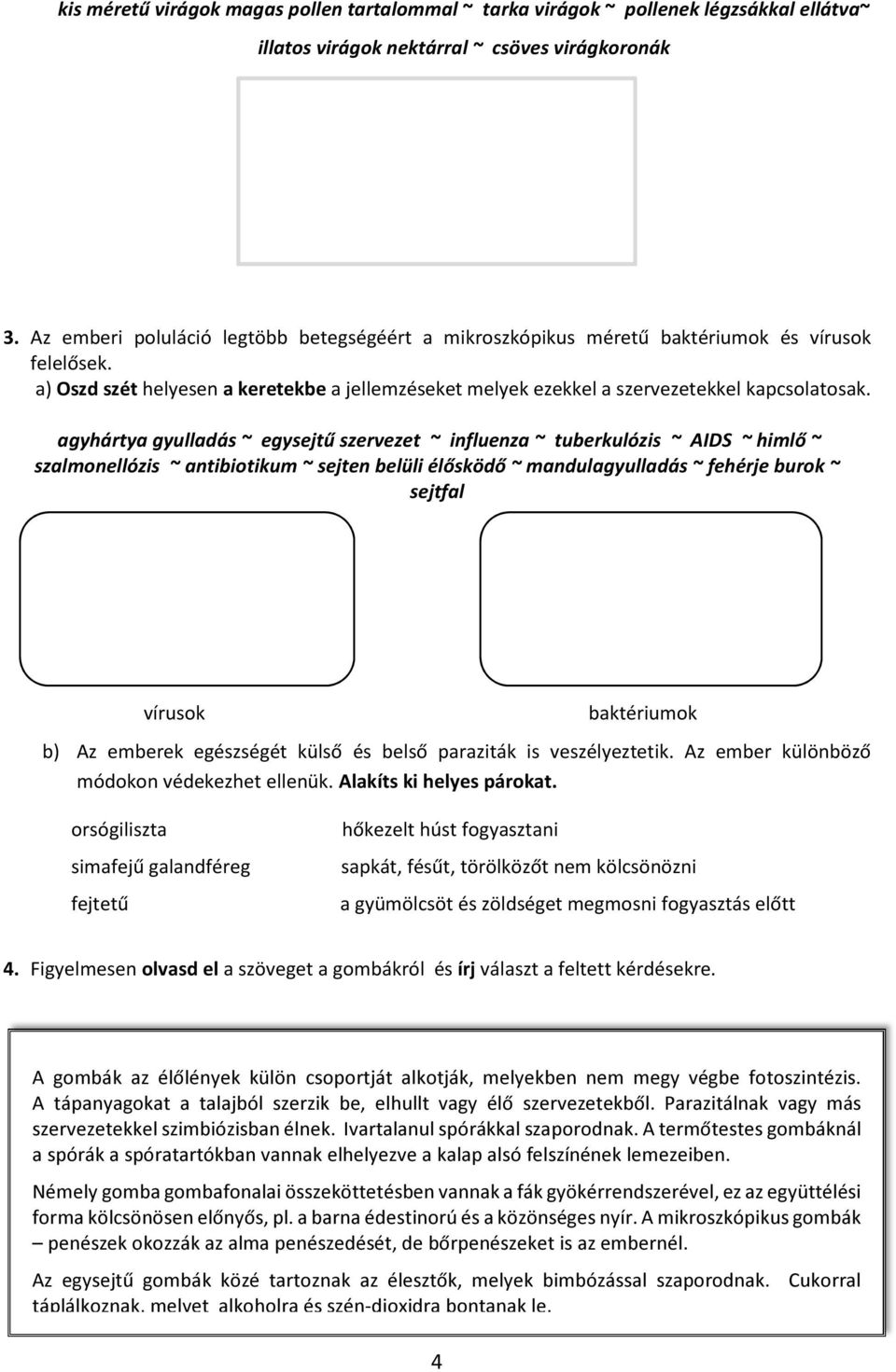 agyhártya gyulladás ~ egysejtű szervezet ~ influenza ~ tuberkulózis ~ AIDS ~ himlő ~ szalmonellózis ~ antibiotikum ~ sejten belüli élősködő ~ mandulagyulladás ~ fehérje burok ~ sejtfal vírusok