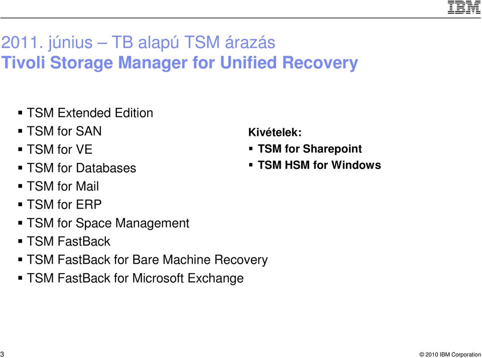 ERP TSM for Space Management TSM FastBack TSM FastBack for Bare Machine Recovery