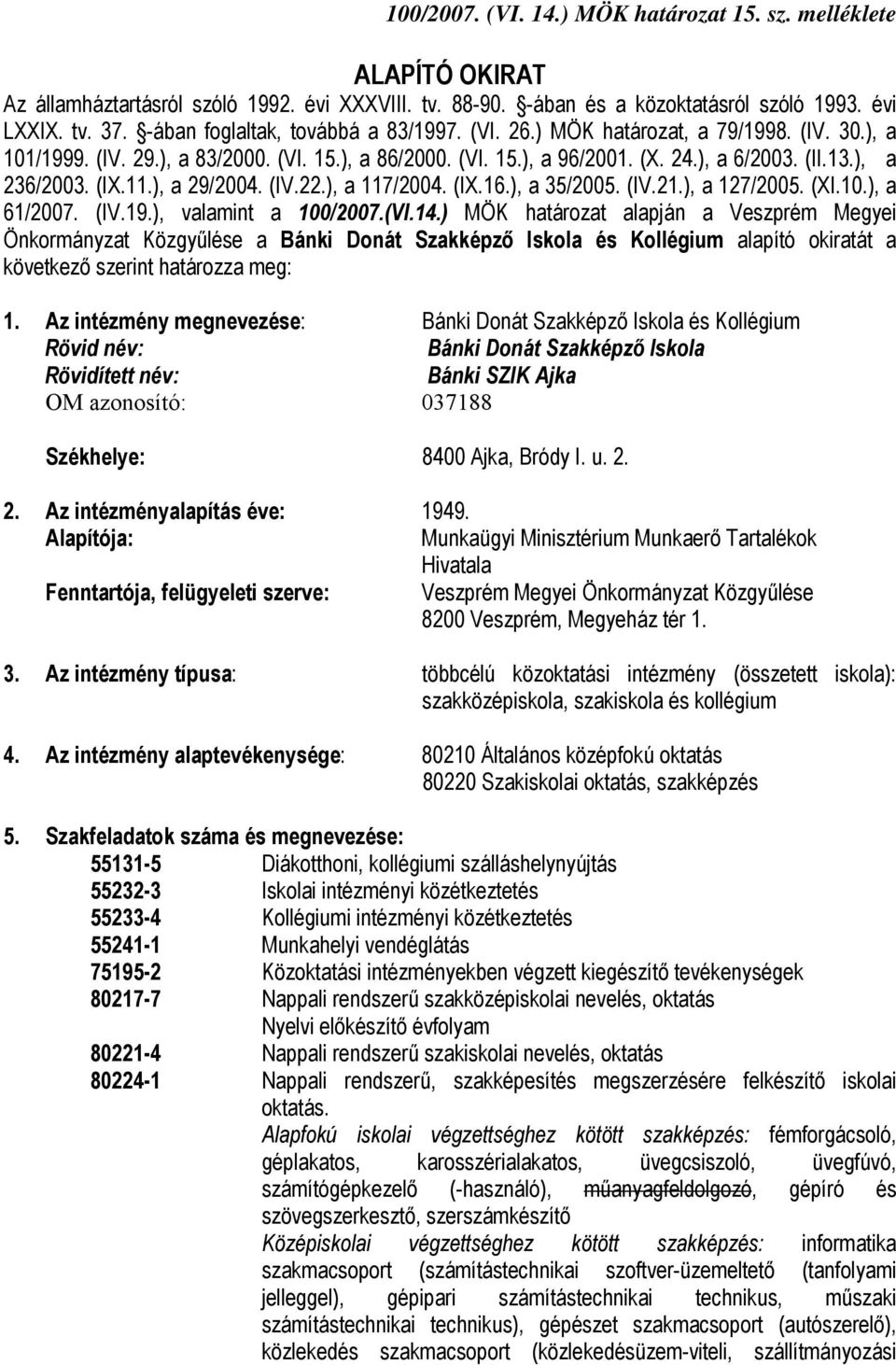 ), a 236/2003. (IX.11.), a 29/2004. (IV.22.), a 117/2004. (IX.16.), a 35/2005. (IV.21.), a 127/2005. (XI.10.), a 61/2007. (IV.19.), valamint a 100/2007.(VI.14.