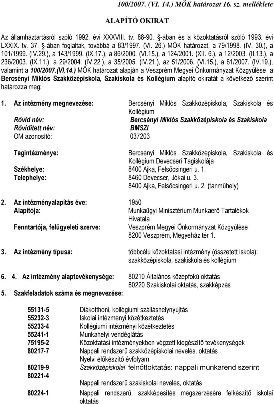 ), a 236/2003. (IX.11.), a 29/2004. (IV.22.), a 35/2005. (IV.21.), az 51/2006. (VI.15.), a 61/2007. (IV.19.), valamint a 100/2007.(VI.14.