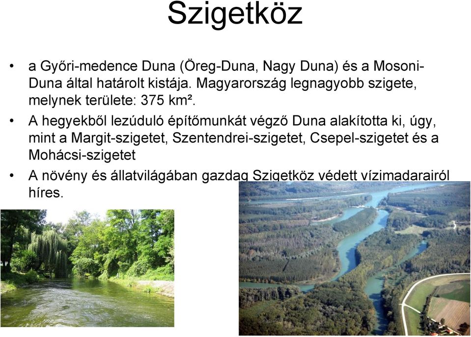 A hegyekből lezúduló építőmunkát végző Duna alakította ki, úgy, mint a Margit-szigetet,