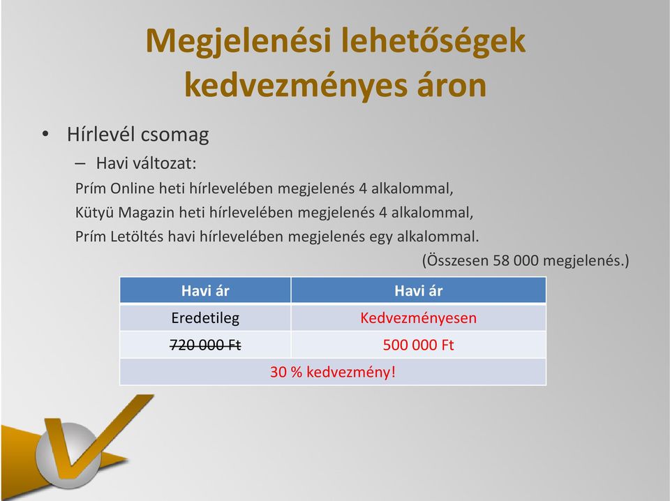 alkalommal, Prím Letöltés havi hírlevelében megjelenés egy alkalommal.