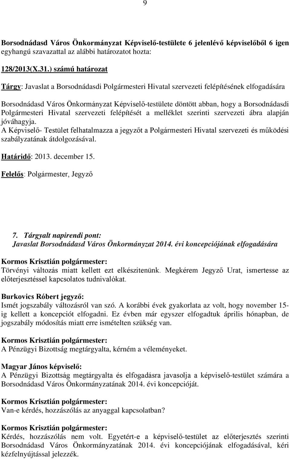 Polgármesteri Hivatal szervezeti felépítését a melléklet szerinti szervezeti ábra alapján jóváhagyja.