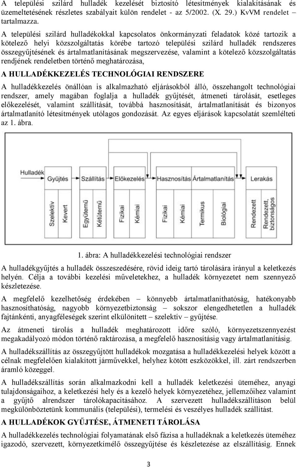 ártalmatlanításának megszervezése, valamint a kötelező közszolgáltatás rendjének rendeletben történő meghatározása, A HULLADÉKKEZELÉS TECHNOLÓGIAI RENDSZERE A hulladékkezelés önállóan is alkalmazható