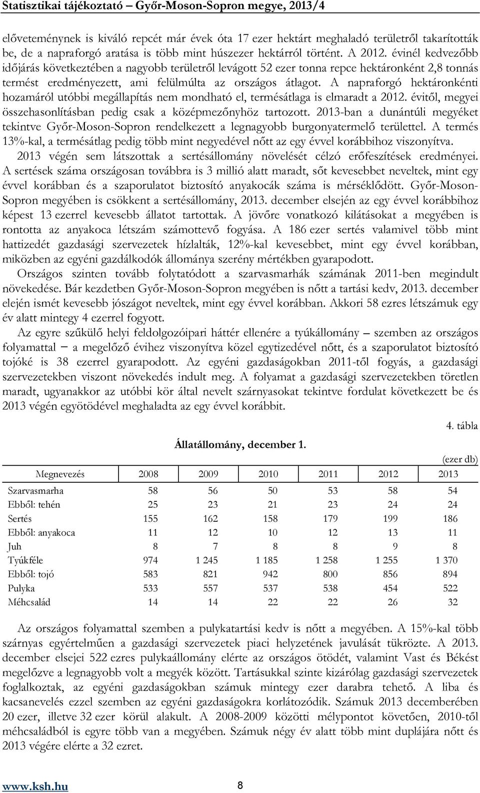 A napraforgó hektáronkénti hozamáról utóbbi megállapítás nem mondható el, termésátlaga is elmaradt a 2012. évitől, megyei összehasonlításban pedig csak a középmezőnyhöz tartozott.