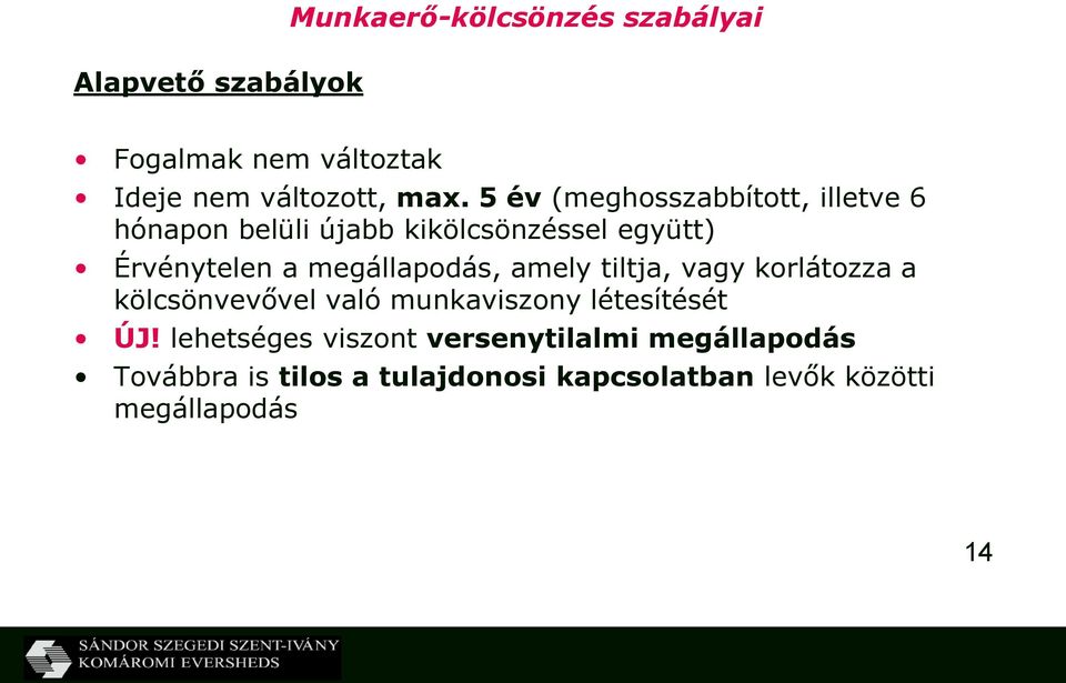 megállapodás, amely tiltja, vagy korlátozza a kölcsönvevővel való munkaviszony létesítését ÚJ!