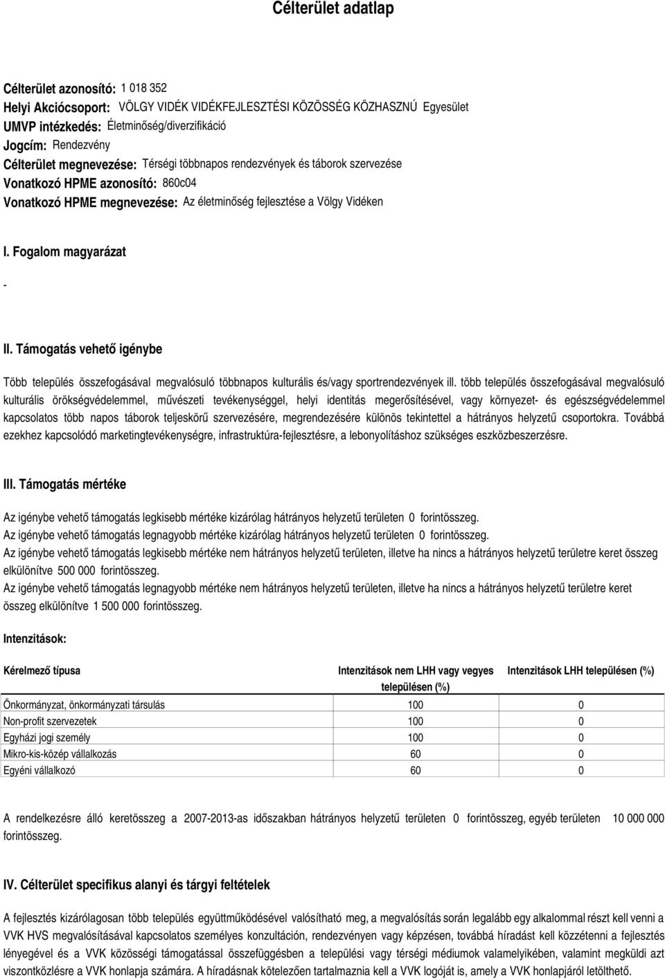 Fogalom magyarázat - II. Támogatás vehető igénybe Több település összefogásával megvalósuló többnapos kulturális és/vagy sportrendezvények ill.