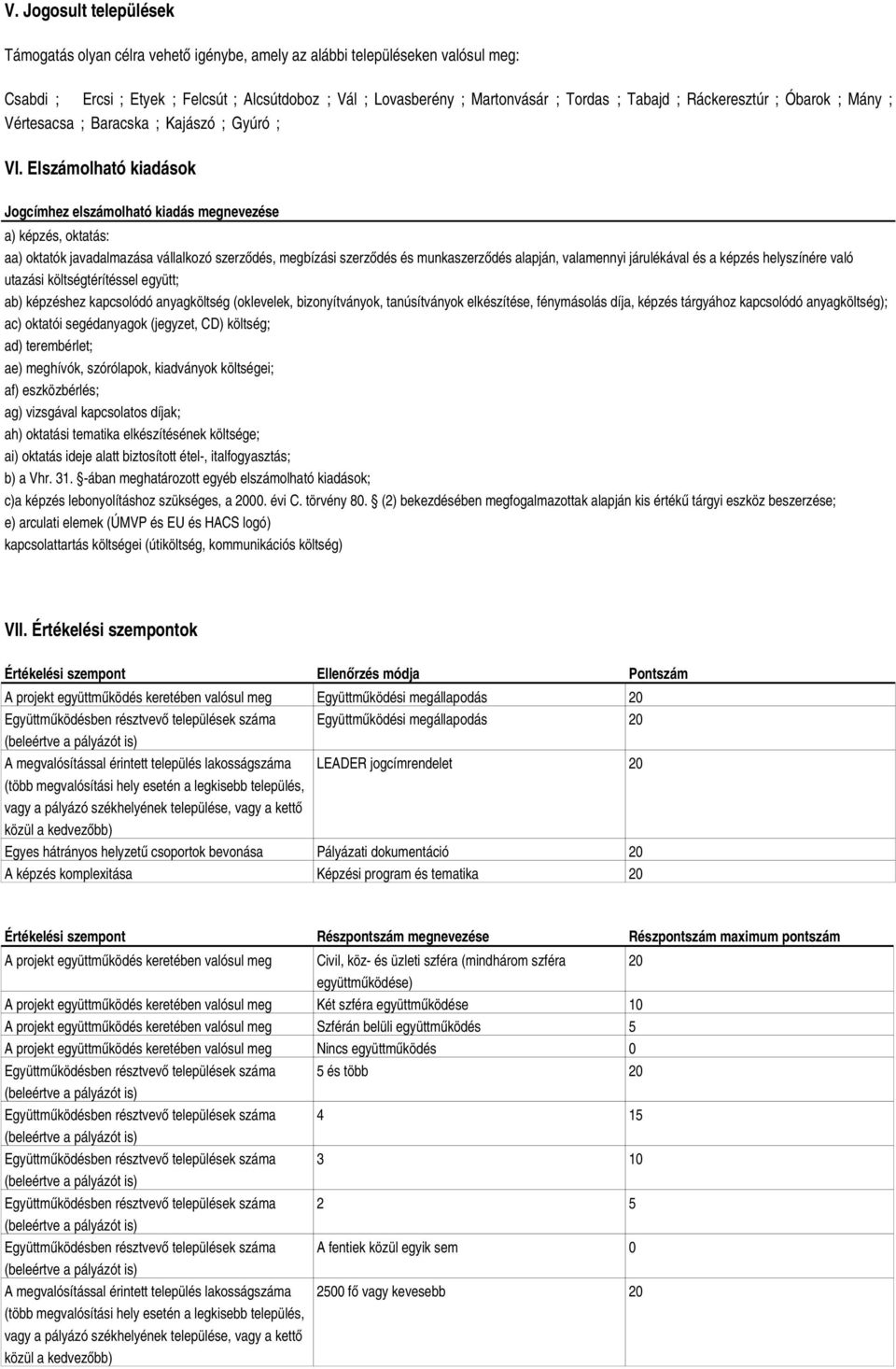 Elszámolható kiadások Jogcímhez elszámolható kiadás megnevezése a) képzés, oktatás: aa) oktatók javadalmazása vállalkozó szerződés, megbízási szerződés és munkaszerződés alapján, valamennyi