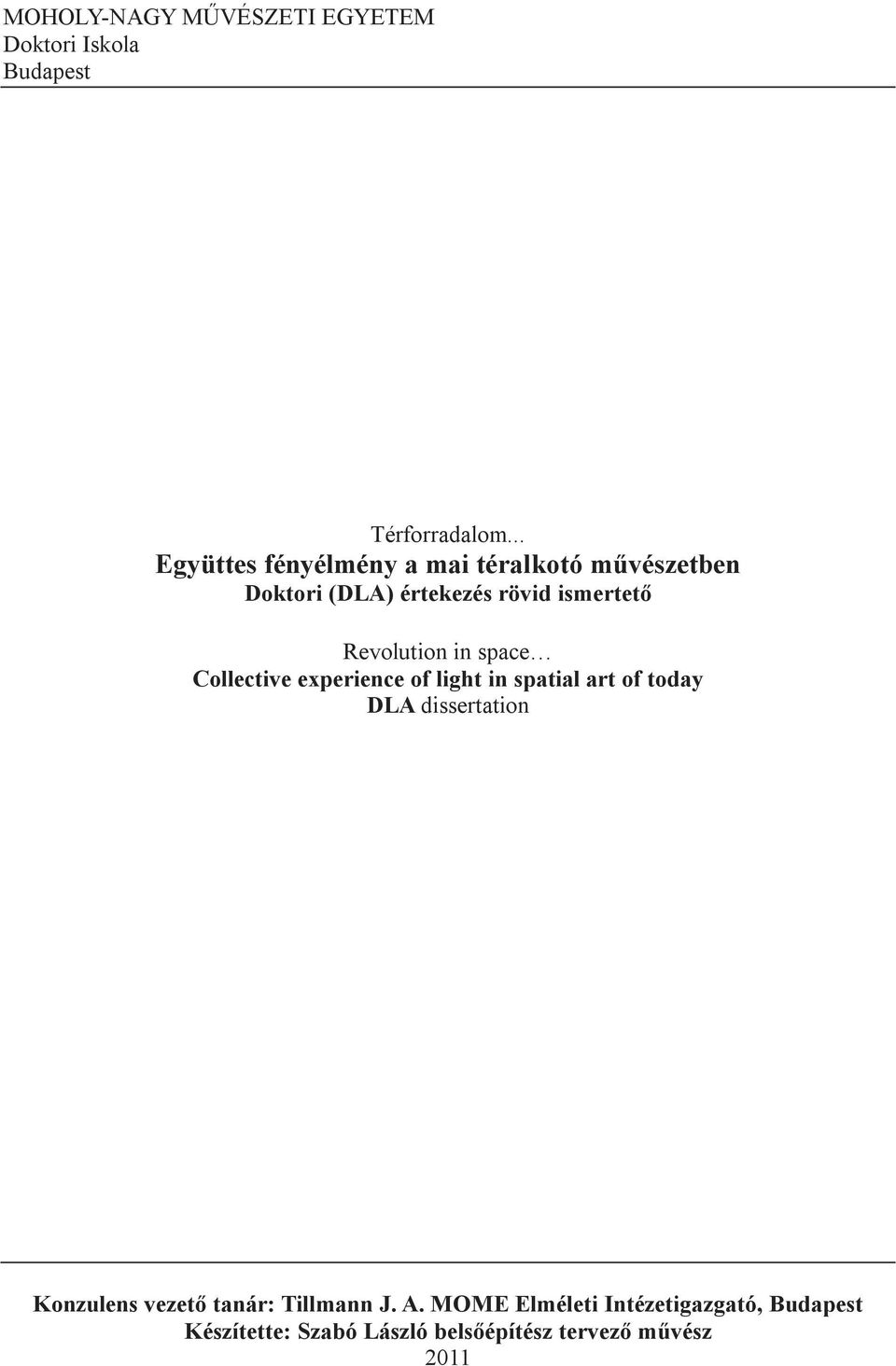 Revolution in space Collective experience of light in spatial art of today DLA dissertation