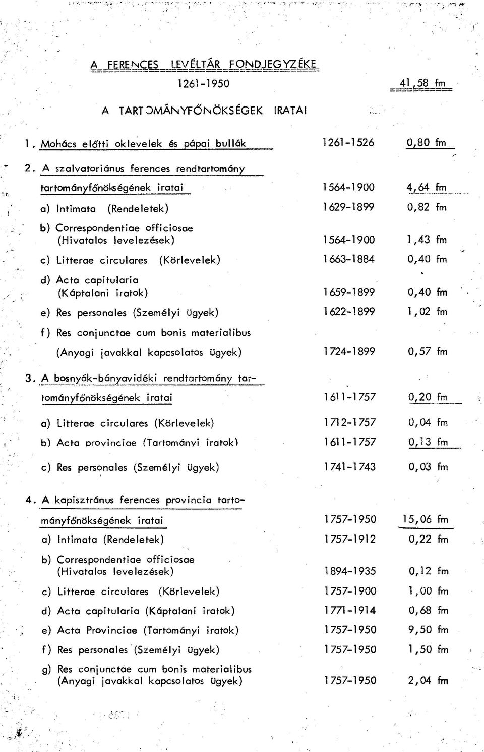 ö rle ve le k) 1663-1884 0,40 fm d) A cta cap itularia (Káptalani iratok) 1659-1899 0,40 fm e) Res personales (Szem élyi ügyek) 1622-1899 1,02 fm f ) Rés conjunctae cum bonis materialibus (Anyagi