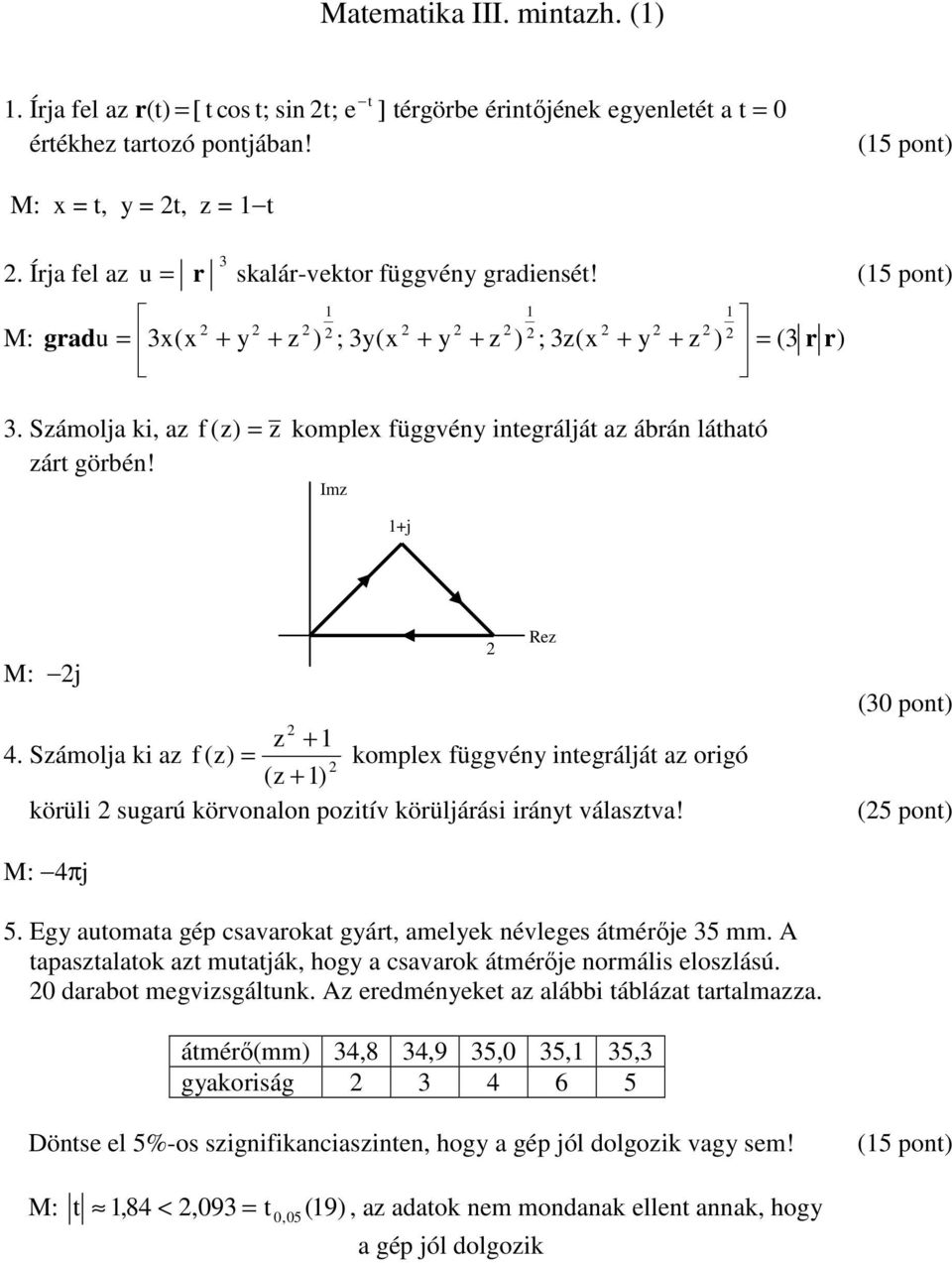 Sámolj k f () komplex füvéy eráljá oró ( + ) körül surú körvolo poív körüljárás ráy válsv! (0 po) (5 po) M: 4πj 5. Ey uom ép csvrok yár, melyek évlees ámérője 5 mm.