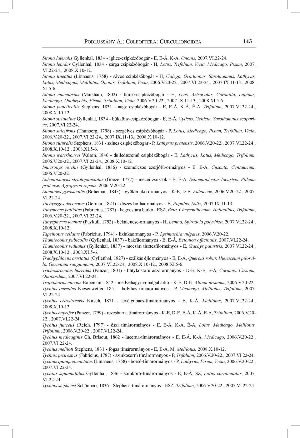 Medicago, Pisum, 2007., Sitona lineatus (Linnaeus, 1758) - sávos csipkézőbogár - H, Galega, Ornithopus, Sarothamnus, Lathyrus, Lotus, Medicagus, Melilotus, Ononis, Trifolium, Vicia,,, 2007.IX.11-13.