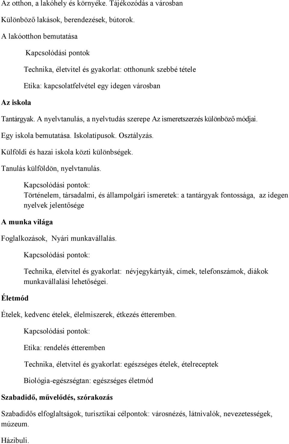 A nyelvtanulás, a nyelvtudás szerepe Az ismeretszerzés különböző módjai. Egy iskola bemutatása. Iskolatípusok. Osztályzás. Külföldi és hazai iskola közti különbségek. Tanulás külföldön, nyelvtanulás.