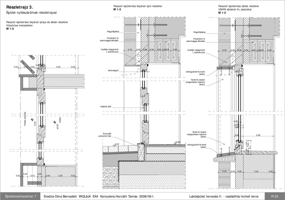 ablak részletei Vízszintes metszetben M 1:5 Rögzítõpálca Rögzítõpálca Porotherm S elemmagas áthidaló Porotherm S elemmagas áthidaló kiváltás végigmenõ L szelvénnyel 0,12 0,05 0,08 0,06 0,08,08 0,08
