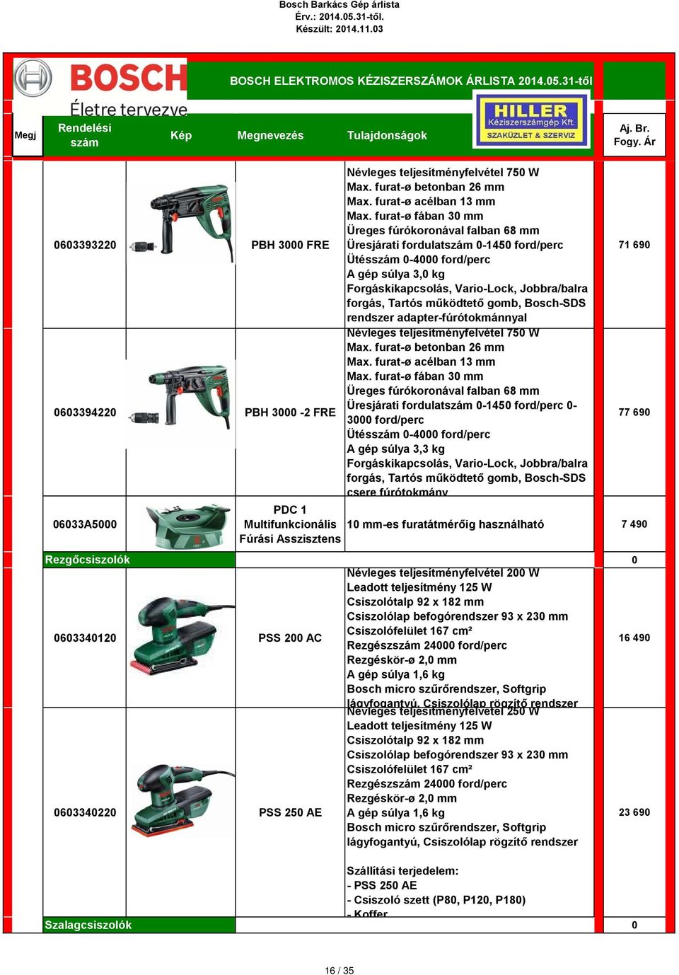 furat-ø fában 3 mm Üreges fúrókoronával falban 68 mm Üresjárati fordulat -145 ford/perc Ütés -4 ford/perc A gép súlya 3, kg Forgáskikapcsolás, Vario-Lock, Jobbra/balra forgás, Tartós működtető gomb,