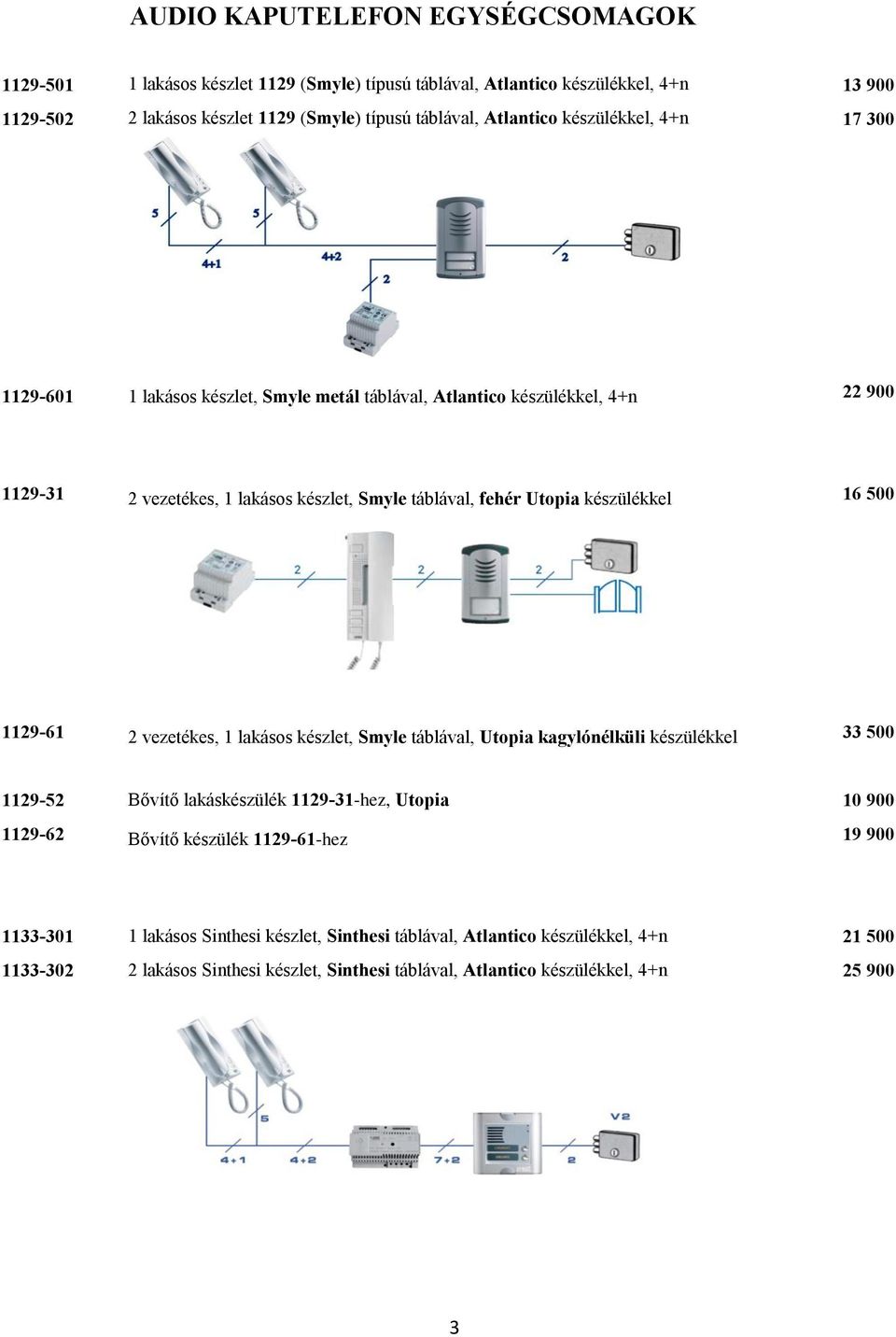 16 500 1129-61 2 vezetékes, 1 lakásos készlet, Smyle táblával, Utopia kagylónélküli készülékkel 33 500 1129-52 Bővítő lakáskészülék 1129-31-hez, Utopia 10 900 1129-62 Bővítő készülék