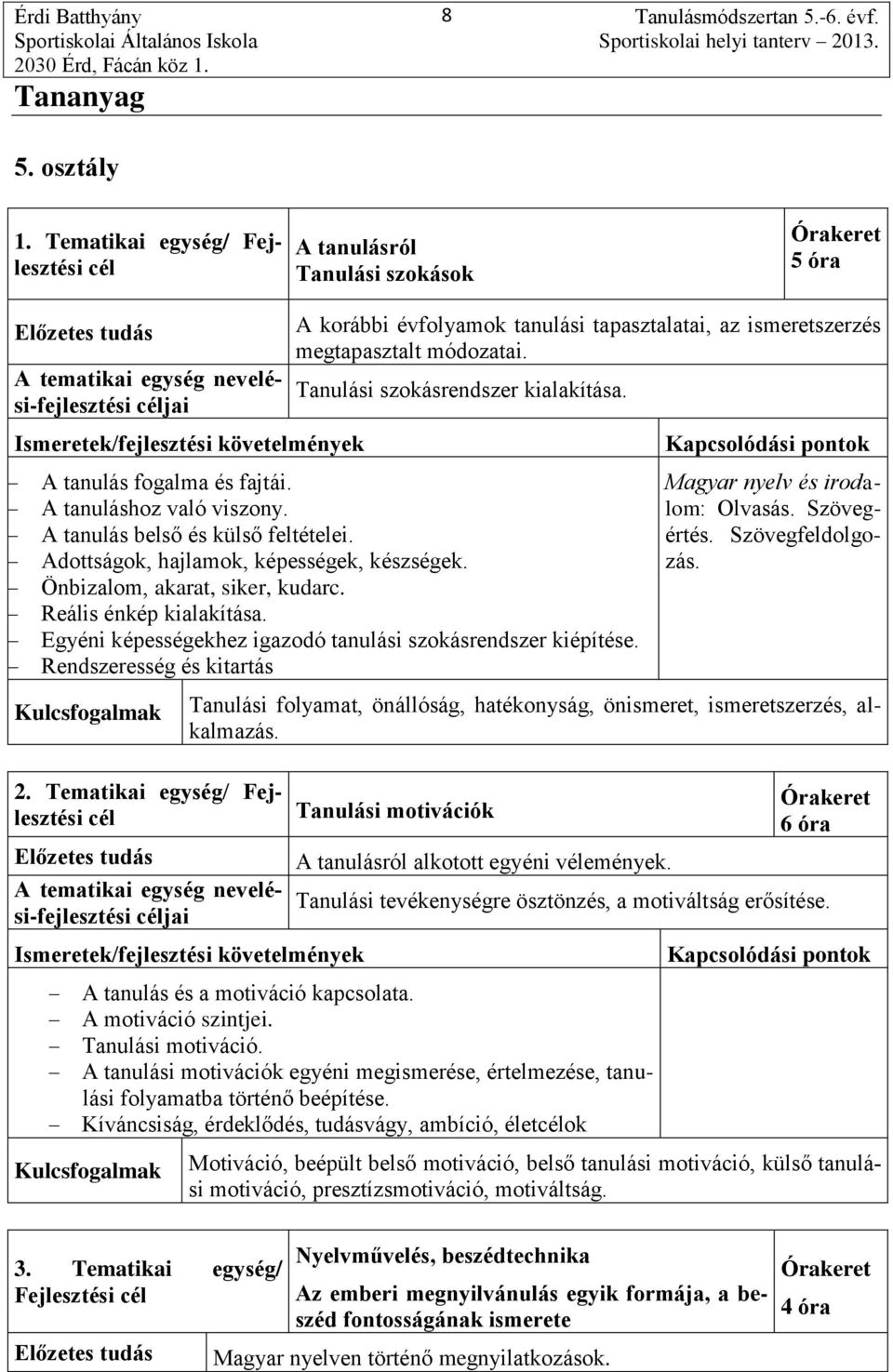 Önbizalom, akarat, siker, kudarc. Reális énkép kialakítása. Egyéni képességekhez igazodó tanulási szokásrendszer kiépítése. Rendszeresség és kitartás 2.