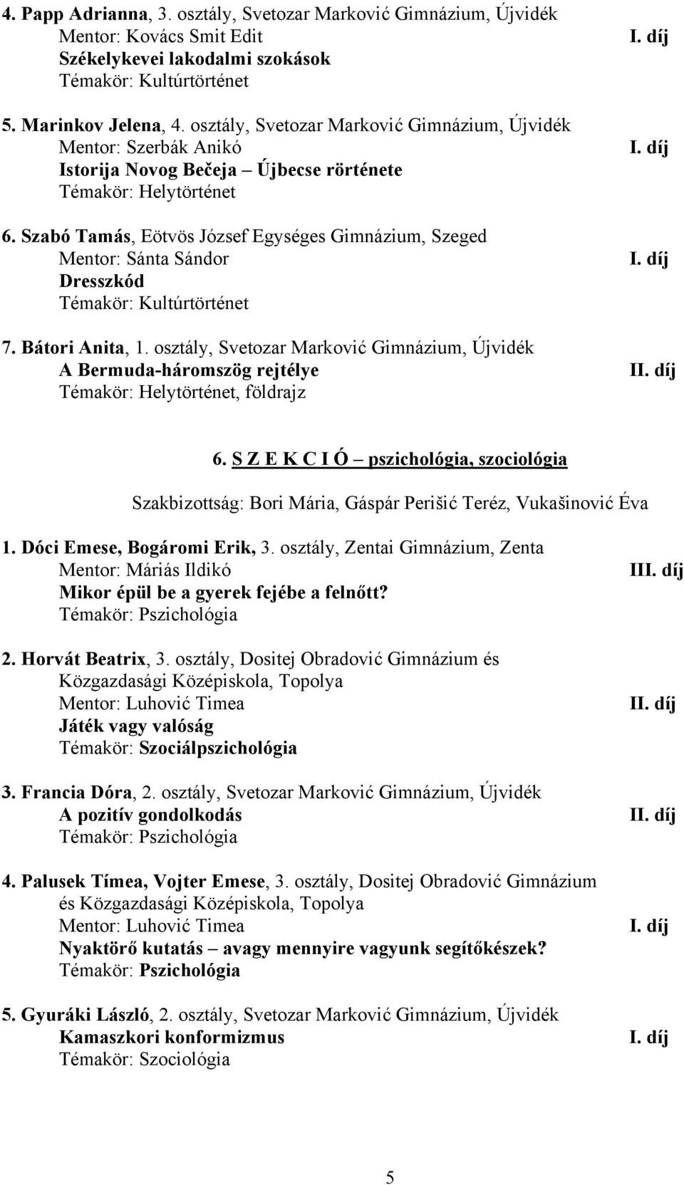Szabó Tamás, Eötvös József Egységes Gimnázium, Szeged Mentor: Sánta Sándor Dresszkód Témakör: Kultúrtörténet 7. Bátori Anita, 1.
