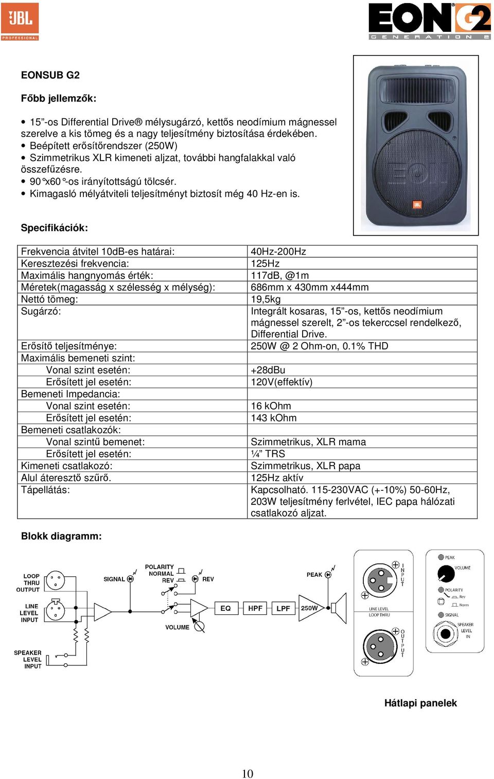 Kimagasló mélyátviteli teljesítményt biztosít még 40 Hz-en is.