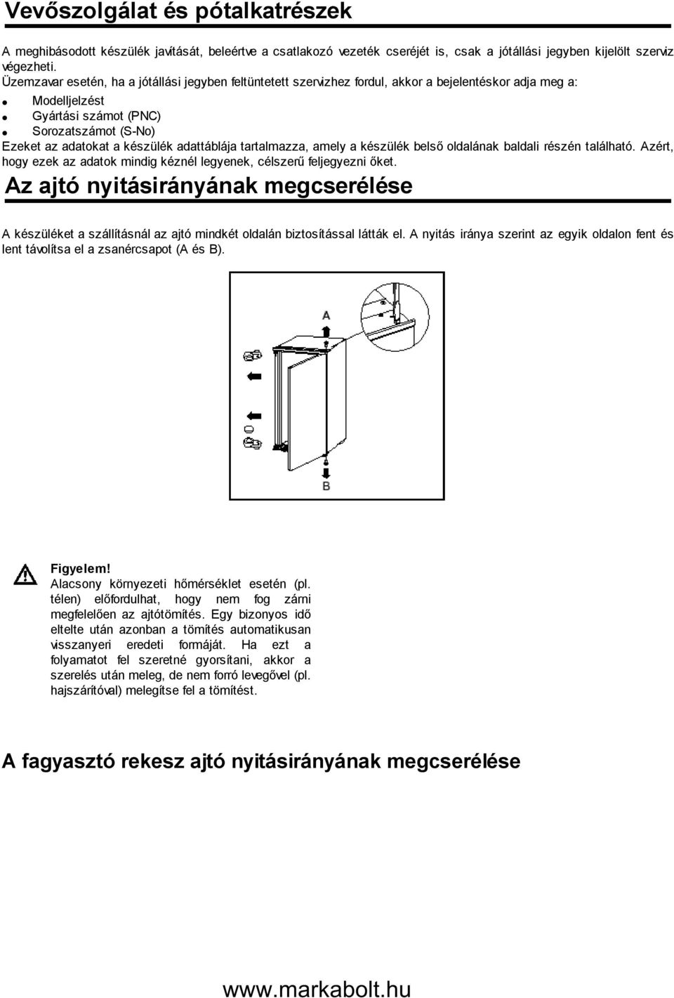 adattáblája tartalmazza, amely a készülék belső oldalának baldali részén található. Azért, hogy ezek az adatok mindig kéznél legyenek, célszerű feljegyezni őket.