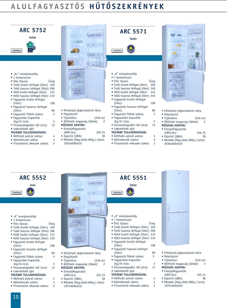 jtórekeszek száma: 5 (kwh/év): 346,75 Zajszint (db): 38 2030x600x610 RC 5552 RC 5551 inox en ergiaos ztály Totál bruttó térfogat (liter): 320 Totál hasznos térfogat (liter): 296 (kg/24 óra): 5